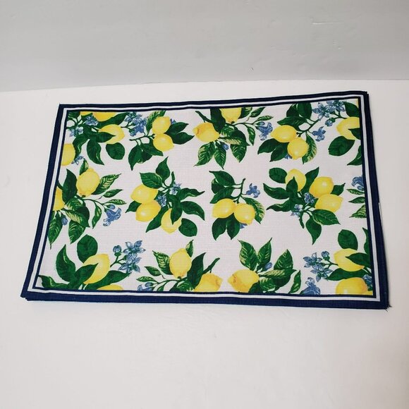Lemon Citrus Placemats, Set of 4, Fabric Reversible Blue, Washable 17x11 NEW - Picture 5 of 7